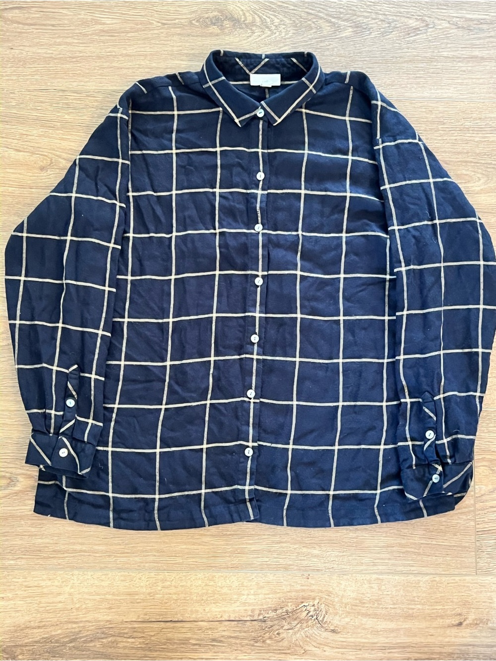 J. Jill Navy Shirt with Cream Windowpane Grid